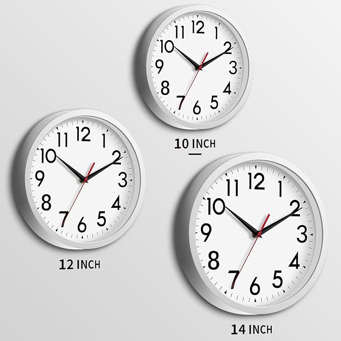 DAXSMY 14 Inch Wall Clock Large Battery Operated Big Silent Non Ticking Analog Decorative for Living Room Office Kitchen Outdoor Classroom Bedroom Bathroom School Home(Silver)