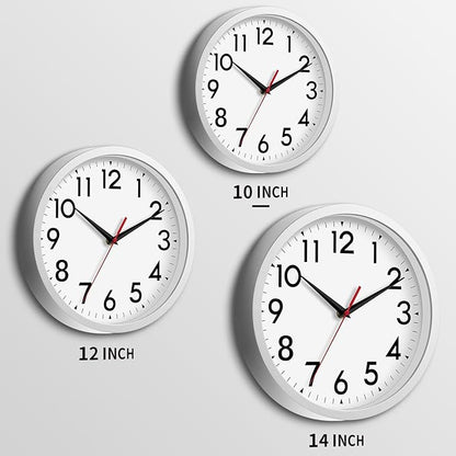 DAXSMY 14 Inch Wall Clock Large Battery Operated Big Silent Non Ticking Analog Decorative for Living Room Office Kitchen Outdoor Classroom Bedroom Bathroom School Home(Silver)