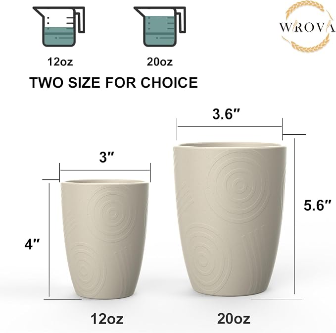 Wrova Wheat Straw Cups 8 PCS Good Alternative to Plastic Reusable Cups 12 oz Unbreakable Drinking Cup Reusable Dishwasher Safe Water Plastic Glasses (Beige)