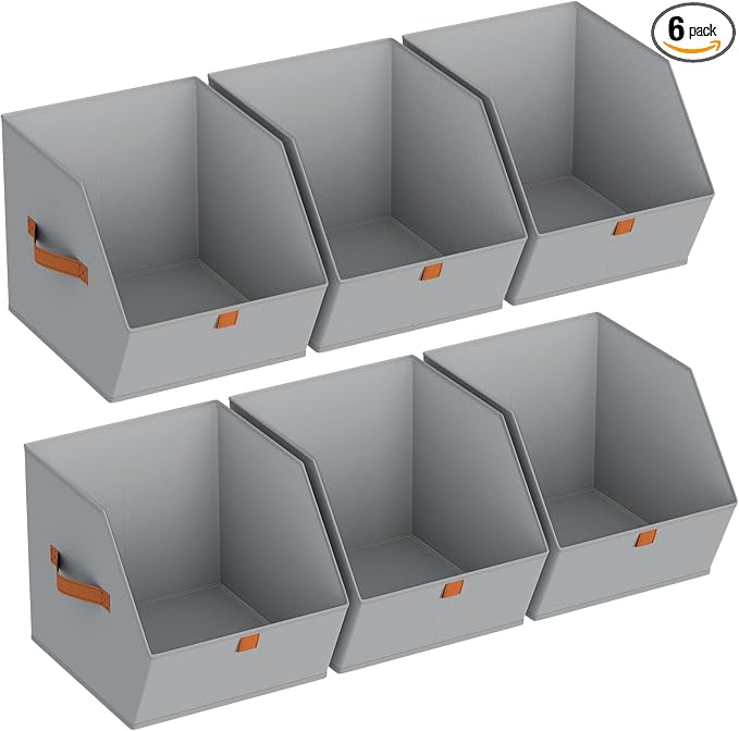 Homsorout Fabric Closet Storage Cubes - 6 Pack Square Storage Bins with Dual Handles for Clothes, Towels, Toys, Cube Storage Organizers for Bedroom, Nursery, Shelves, Closet, Small Spaces, Grey