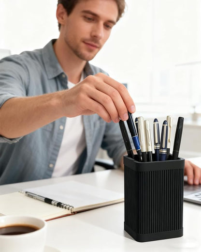 Aesthetic Pen Holder For Desk, Modern Silicone Pencil Holder, Stylish Office Desk Decor, Made of 5 mm Thickened Premium Silicone, Office Desk Organizer And Accessories (Black) | For Desk, Modern