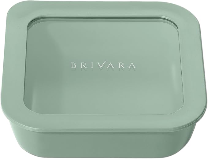 BRIVARA HOME Ceramic Coated Glass Food Storage Container | No PTFE, PFOA, PFAS, and BPA | Reusable Non Toxic Meal Prep Container with Glass Lid | Easy To Store | 2.5 Cup Square [Willow]