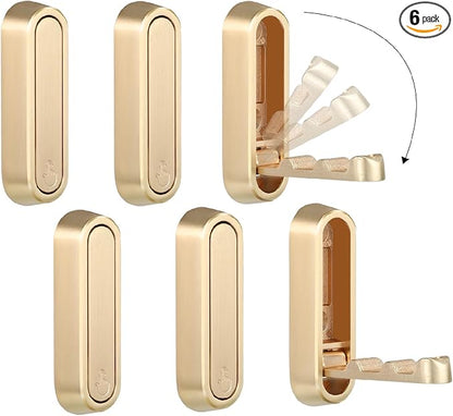 Dntorx Folding Coat Hooks, 6 Pcs Foldable Gold Wall Hooks Heavy Duty Foldable Hook Bathroom Towel Hooks Robe Hooks Wall Mounted for Hanging Coat Towels Clothes Hat Bags Keys
