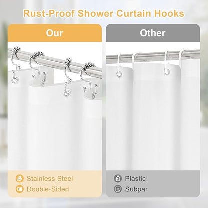 3 in 1 Long Brown Shower Curtain Set-72 W x 78 H, Modern Waffle and PEVA Liner Set with 12 Stainless Steel Hooks, Waterproof Fabric for Bathroom