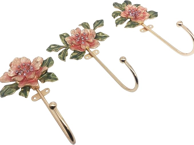 Vintage Flower Shaped Decorative Wall Hooks Rack Hangers for Hanging Clothes Coats Towels Keys Hats, 3 Pack Antique Metal Mounted Wall Hook