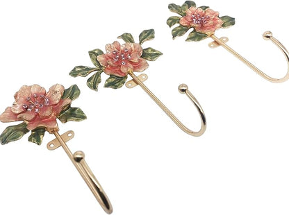 Vintage Flower Shaped Decorative Wall Hooks Rack Hangers for Hanging Clothes Coats Towels Keys Hats, 3 Pack Antique Metal Mounted Wall Hook