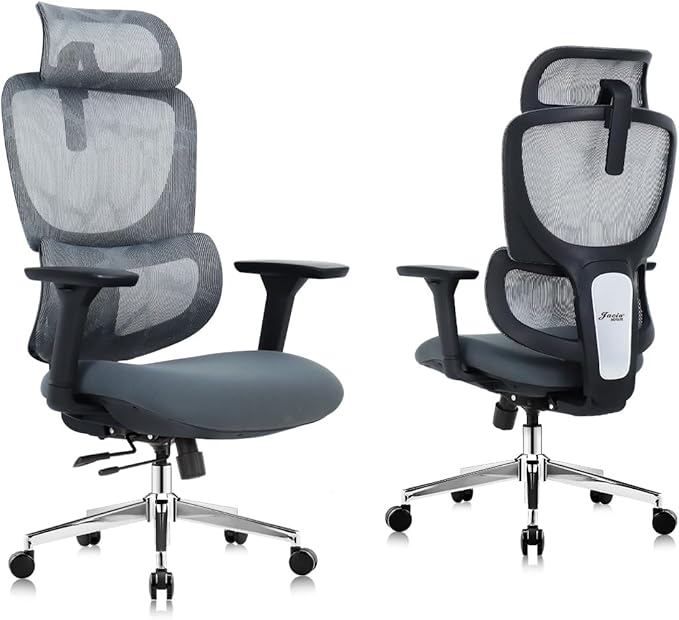 Ergonomic Office Chair Heavy Duty 1600lbs, High Back Desk Chair with 4D Armrests, Dual Back Support, Big & Tall Computer Chair, Sliding Seat, Adjustable Headrest & Lumbar, 135° Reclining (Grey)