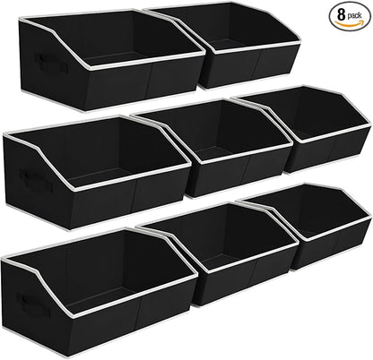 Homsorout Closet Baskets for Shelves Trapezoid - Decorative Storage Baskets with Handle, Closet Bins for Organization, Shelf Storage Bins for Clothes, Books, Home, Office, 8 Pack, Black