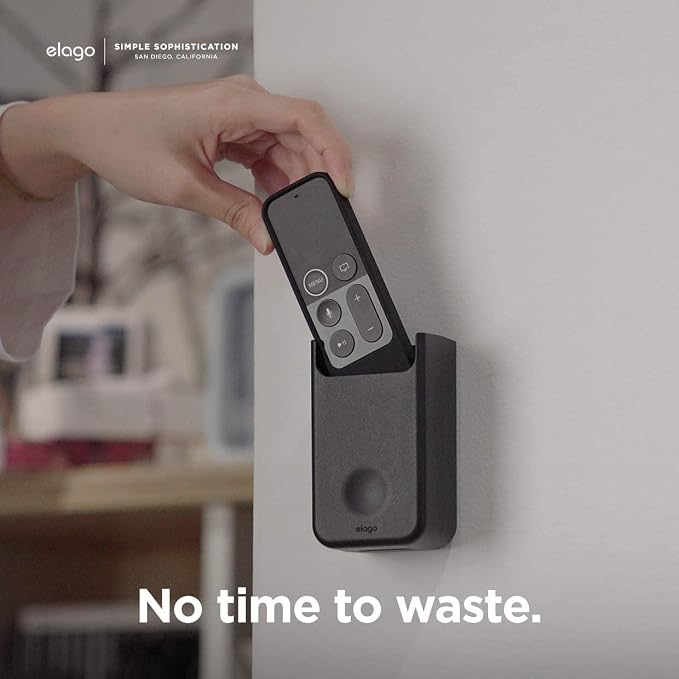 elago Universal Remote Holder Mount Compatible with Apple TV Remote and All Other Remote Controls - Adhesive Tape or Screw Mounting Options, Available Wired Charging [Medium] [Black]