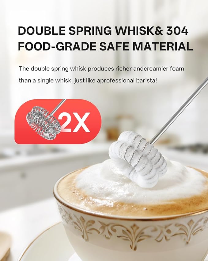 CIRCLE JOY Rechargeable 2-Speed Milk Frother with Dual Spring Whisk, Electric Coffee Frother Handheld, Portable Mixer Wand for Protein Powder Matcha Lattes Cappuccino, Home Kitchen Gifts