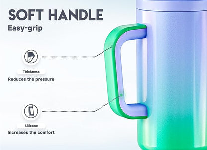 Meoky 50 oz Tumbler with Handle, Tumbler with Lid and Straw, Insulated Stainless Steel Travel Mug, 100% Leak-proof, Keeps Cold for 36 Hours or Hot for 12 Hours (Fairyland)