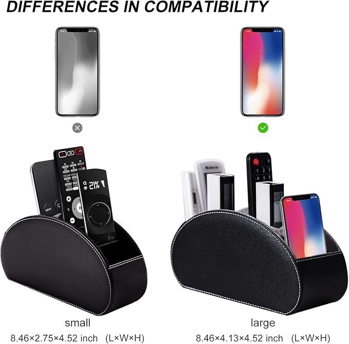BONNY DODO Remote Control Holders Organizer Box with 5 Compartment PU Leather Multi-functional Office Desk Storage Caddy Store Tv Remote for Media Player,Brush,Pencil,Glassees&Office Supplies (Black)