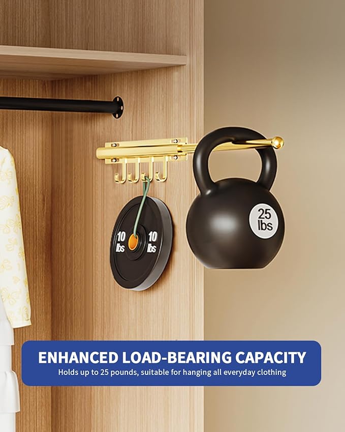 12" Valet Rod for Closet Pull Out With 4 Hooks Valet Rods for Closets (2Pack Gold) Closet Valet Rod Slide Out