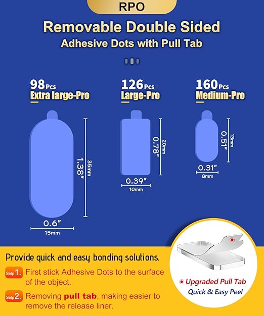Medium-Pro Mounting Putty No Residue with Pull Tab, Double Sided Tape Glue Adhesive Dots Clear Museum Sticky Tack, Picture Hanging Strips Fixed Decor Art Craft, 0.31 x 0.51 in (160 Pcs)