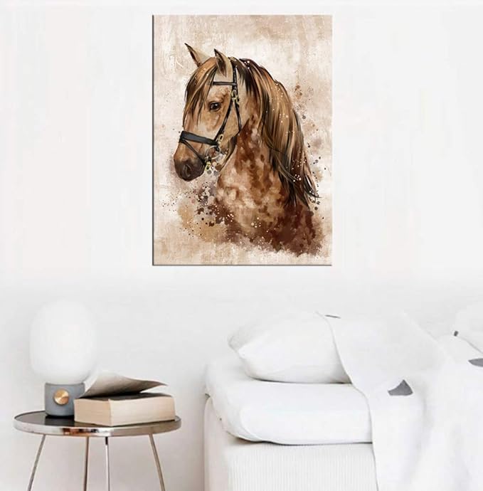 Abstract Wall Art Horse Canvas Pictures Watercolor Painting Prints Modern Abstract Animal Vintage Canvas Artwork Rustic Contemporary Wall Art Framed Ready to Hang 16x24IN