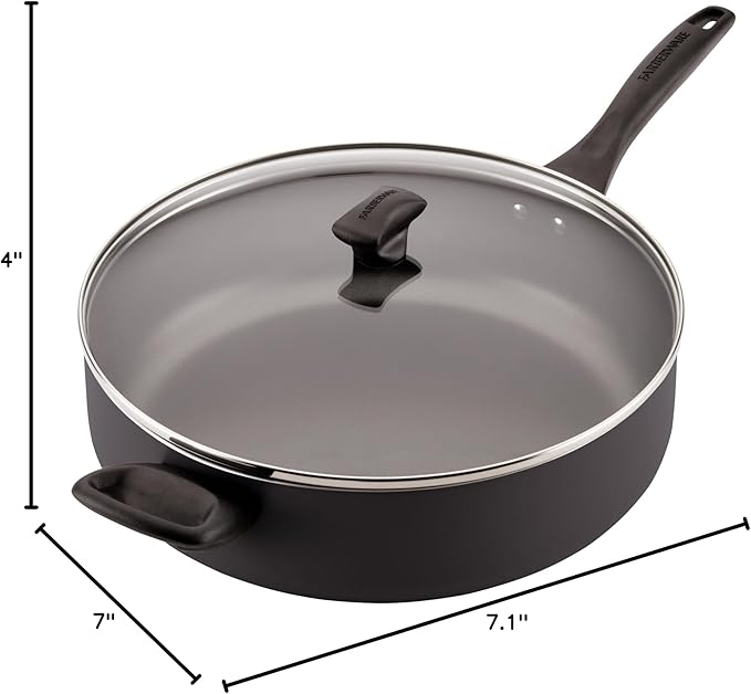 Farberware Dishwasher Safe Nonstick Jumbo Cooker/Saute Pan with Helper Handle - 6 Quart, Black