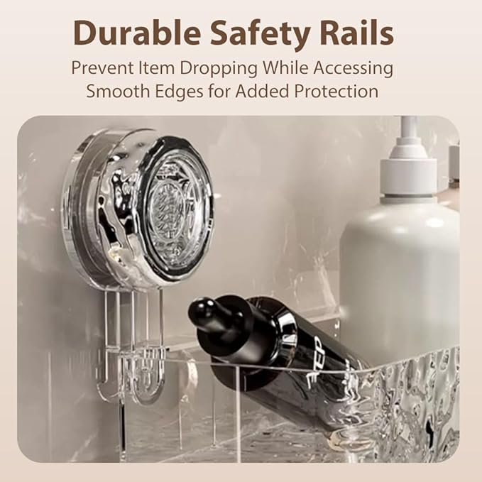 No-Drill Suction Cup Shower Caddy, Large Capacity Bathroom Storage Organizer with Shelf, Strong Hold Wall Mounted Box for Shower Accessories (Silver) (black)