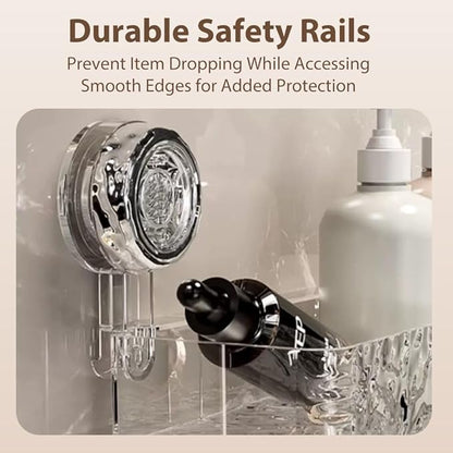 No-Drill Suction Cup Shower Caddy, Large Capacity Bathroom Storage Organizer with Shelf, Strong Hold Wall Mounted Box for Shower Accessories (Silver) (black)