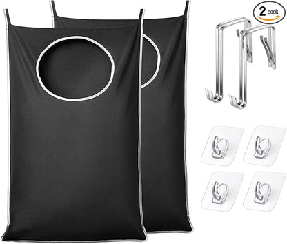 KEEPJOY XL 2-Pack Door Hanging Laundry Hamper, Size 36.5X22.5 Inch Door Hamper Bag with Large Opening and Sturdy Hooks for All Family Laundry Storage bag (Black-2Pack)