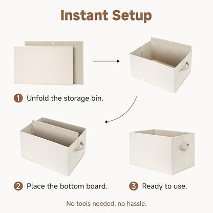 StorageWorks Closet Organizers and Storage Bins, Fabric Storage Baskets for Shelves, Linen Closet Organizer for Clothes, Beige, 3-Pack, Large