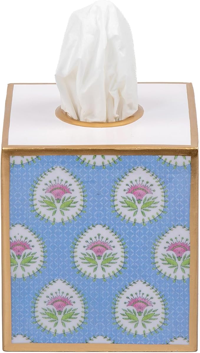 Daphne Enameled Multi-Color Square Metal Tissue Box Cover for Bathroom, Vanity, Bedroom, Home Office
