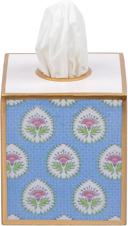 Daphne Enameled Multi-Color Square Metal Tissue Box Cover for Bathroom, Vanity, Bedroom, Home Office