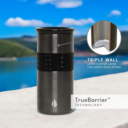Elemental Artisan Insulated Tumbler, Triple Wall Coffee Travel Mug, Reusable Stainless Steel Coffee Tumbler with Ceramic Lid, Thermal Coffee Cups for Hot (6 Hrs) & Cold (18 Hrs), 16oz - Gunmetal