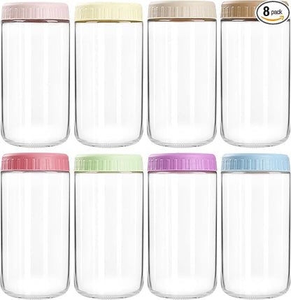 SHOWIN Overnight Oats Containers with Lids, 24oz Glass Jars with Lids 8 pcs, Wide Mouth Mason jars for Salad, Yogurt, Snacks, Meal Prep