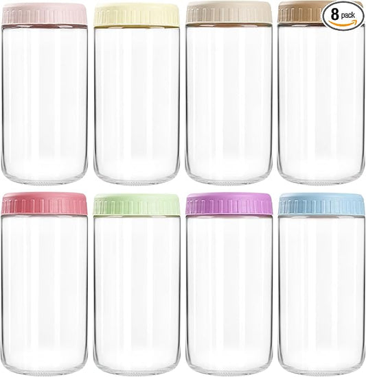 SHOWIN Overnight Oats Containers with Lids, 24oz Glass Jars with Lids 8 pcs, Wide Mouth Mason jars for Salad, Yogurt, Snacks, Meal Prep