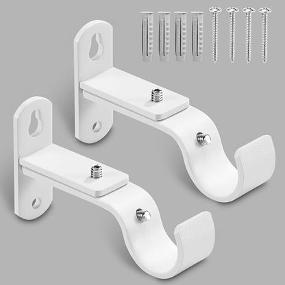 Adjustable Curtain Rod Brackets, Metal Window Drapery Rod Hanger Holders Hooks for 1 inch Rods (White, Set of 2)
