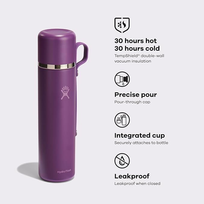Hydro Flask Hot Flask & Cup – Insulated Stainless Steel, Hot Drink Travel Container for Coffee, Tea, & Soup 36 Oz Black