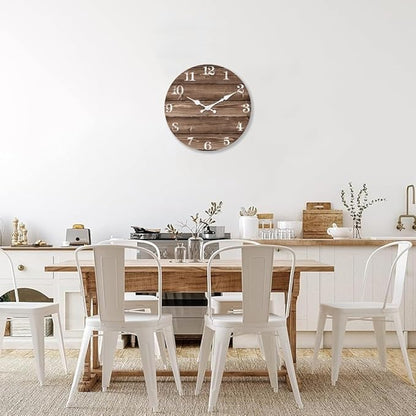 XFM Large Farmhouse Wall Clock Battery Operated 16 Inch Brown Wood Wall Clock Silent Non Ticking Rustic Wooden Wall Clocks for Kitchen Living Room Bedroom Decor