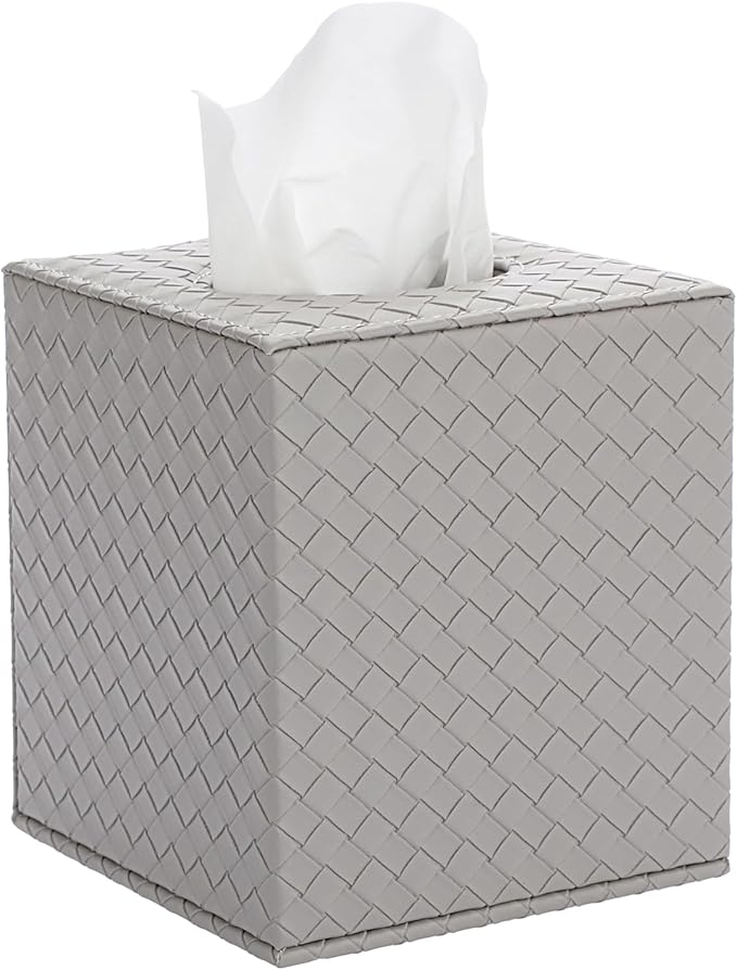 Sumnacon Tissue Box Cover Square Tissue Box Stylish PU Woven Lozenge Pattern Tissue Box Holder with Magnetic Bottom,Cube Leather Tissue Cover for Living Room Bathroom Table Desk Home Office Car,Grey