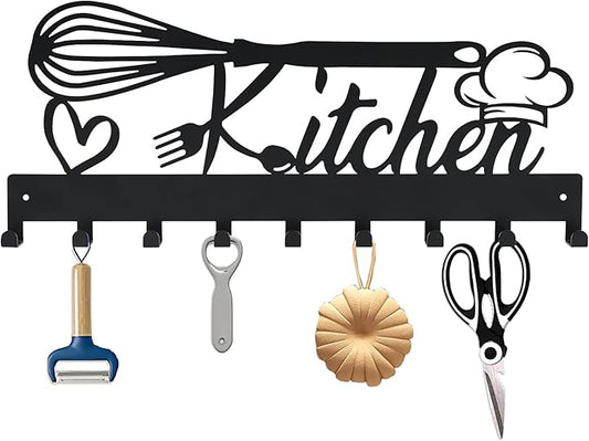 Metal Key Holder, Wall Mounted Key Hooks, Key Holder for Wall, Key Organizer Rack with 9 Hooks, Key Hanger Decor for Kitchen, Entryway, Hallway, Bedroom, Doorway (Kitchen 14IN)