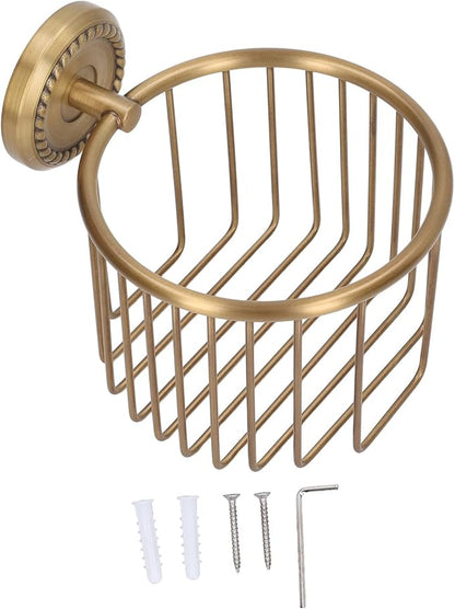 Brass Toilet Paper Holder, Wall Mounted Toilet Paper Holder Vintage Bathroom Roll Basket Antique Tissue Storage Basket for Bathroom