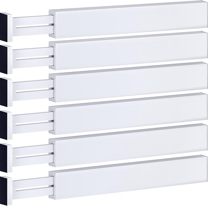 6-Pack Drawer Dividers - 2.6 Inches High, Adjustable 16 to 22 Inches Bamboo Drawer Organizer, Large Expandable Separator for Clothes, Dresser, Bedroom, Bathroom, Baby, Office, Kitchen Utensils, White