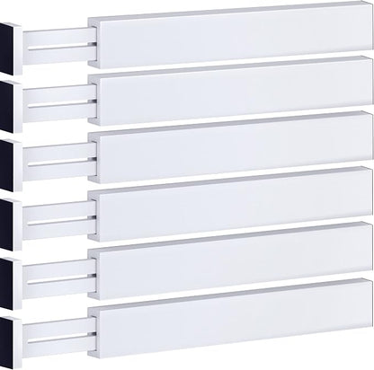 6-Pack Drawer Dividers - 2.6 Inches High, Adjustable 16 to 22 Inches Bamboo Drawer Organizer, Large Expandable Separator for Clothes, Dresser, Bedroom, Bathroom, Baby, Office, Kitchen Utensils, White
