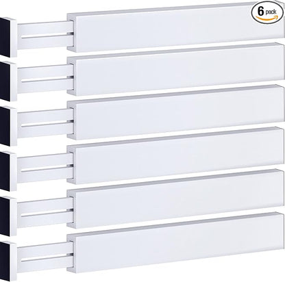 6-Pack Drawer Dividers - 2.6 Inches High, Adjustable 16 to 22 Inches Bamboo Drawer Organizer, Large Expandable Separator for Clothes, Dresser, Bedroom, Bathroom, Baby, Office, Kitchen Utensils, White