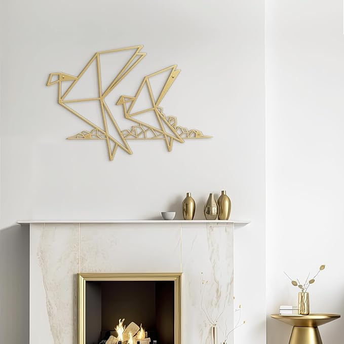 SIGNLEADER Metal Wall Art Decor Origami Birds in Flight Modern Abstract Wall Sculpture Hangings Home Decoration for Living Room, Bedroom, Bathroom, Kitchen, Outdoor - 30" Gold