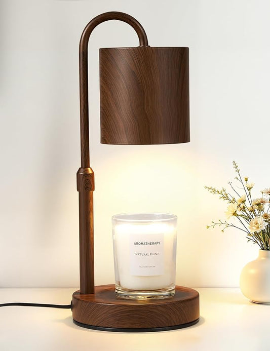 Briever Dimmable Candle Warmer Lamp with Timer, Height Adjustable Electric Candle Wax Warmer, Birthday Gifts for Women Mom, House Warming Gifts New Home Decor, Solid Wood Base, Walnut Wood Grain