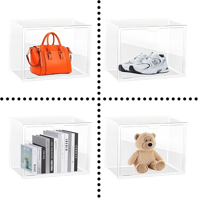 6 Pcs Clear HandPurse Storage Organizer, 15.7"x 11.8"x 9.84" Purse Storage Organizer for Closet Clear Stackable Handbag Display Case Box with Magnetic Door for Collectibles, Cosmetic, Heels