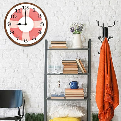 Pink Swimming Circle Wall Clock 10 Inch Wooden Battery Operated Autumn Forest Maple Leaves Wall Clocks Decorative Indoor,Decorative for Kitchen Bathroom Bedroom