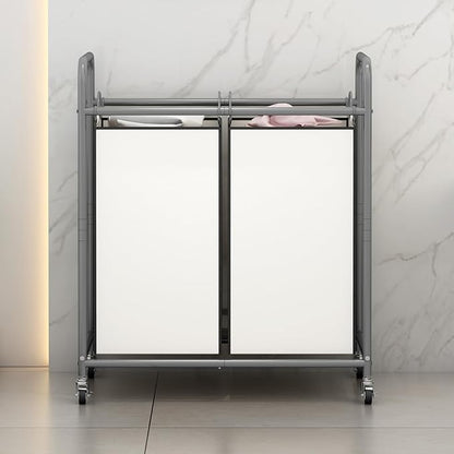 SUOERNUO Laundry Sorter Basket 2 Bag Laundry Hamper Cart with Rolling Removable Bags Laundry Organizer Cart for Clothes Storage, Beige (2 Bags, Beige)