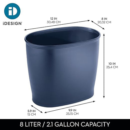 iDesign Slim Plastic Bathroom Trash Can, Small Garbage Bin for Bedroom, Office, Desk, Dorm, Navy Blue