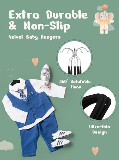HOUSE DAY 11 Inch Velvet Baby Hangers 50 Pack Black, Premium Kids Hangers for Children/Infant/Toddler Clothes, Durable Non Slip Small Baby Felt Hanger for Closet, Ideal for Everyday Use