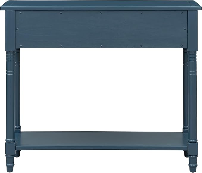 Knocbel Antique Entry Console Table with 2 Drawers & Bottom Open Shelf, Wood Sofa Tables for Entryway Hallway Living Room, 35.34" W x 13.8" D x 30.25" H, Dark Navy