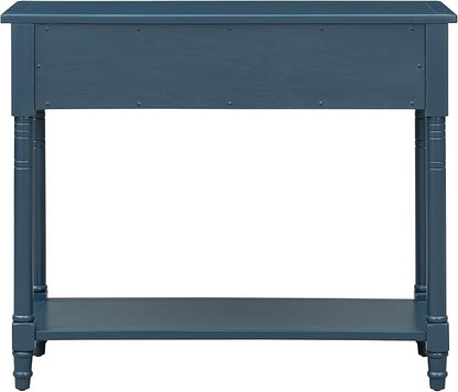 Knocbel Antique Entry Console Table with 2 Drawers & Bottom Open Shelf, Wood Sofa Tables for Entryway Hallway Living Room, 35.34" W x 13.8" D x 30.25" H, Dark Navy