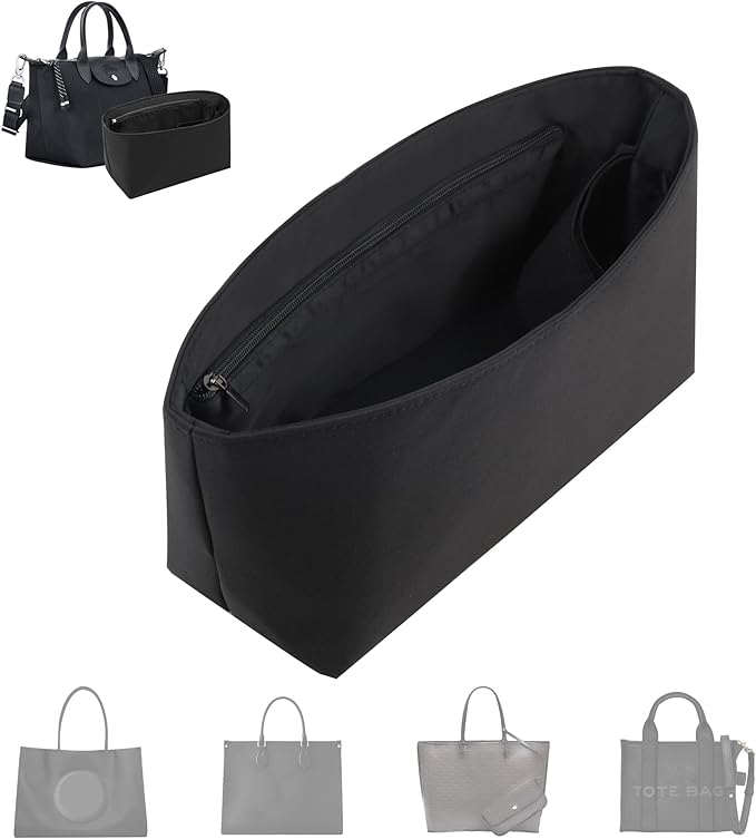 Purse Organizer Insert, Satin Tote Bag Organizer with 8 Sizes, Handbag Dividers for Inside Purse, Compatible with Longchamp, Neverful, 25C Hobo and More Bags(Small,Black)