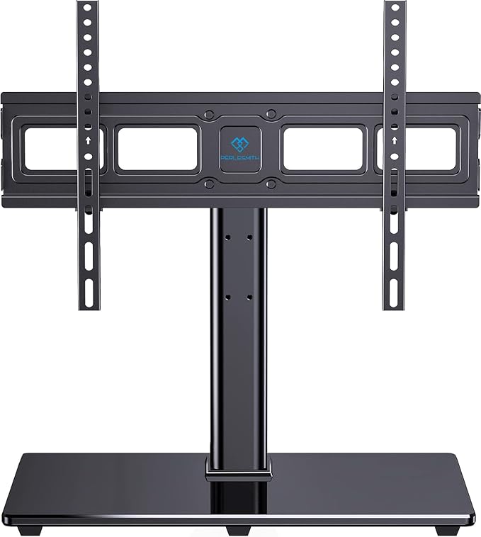 PERLESMITH Universal TV Stand for 32-82 inch LCD LED OLED 4K Flat Screen TVs-Height Adjustable TV Mount Stand with Tempered Glass Base, VESA 600x400mm, Holds up to 99lbs PSTVS11