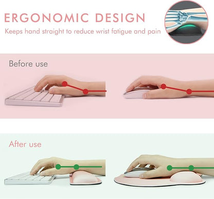 VAGAU Premium Keyboard Wrist Rest and Mouse Pad Wrist Support, Ergonomic Memory Foam Set for Office, Laptop, Mac, Computer and Gaming,Comfortable Typing &Wrist Pain Relief（Pink）
